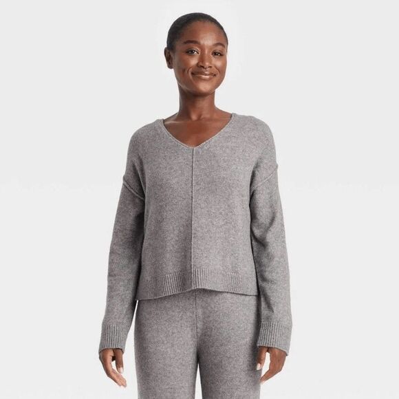 Auden Sweaters - Auden Cozy soft Knit sweater Women’s gray S Small cotton blend vneck